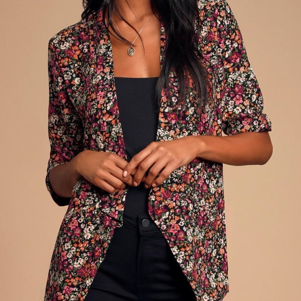Lulu's Miss Punctuality Size S Floral Boho Indie Open Blazer Office Career Chic